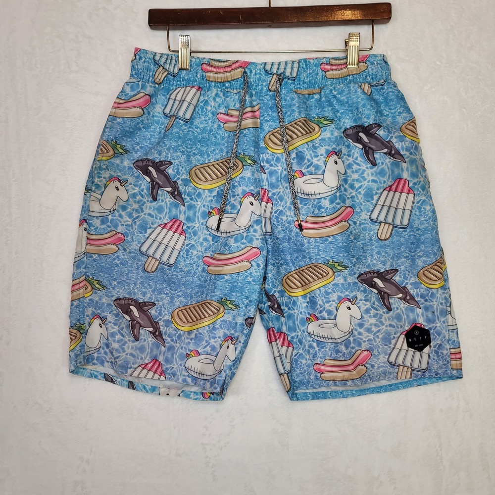 Nerf Summer BBQ Swim Trunks Graphic Print River Picnic‎ Theme Mens Size M